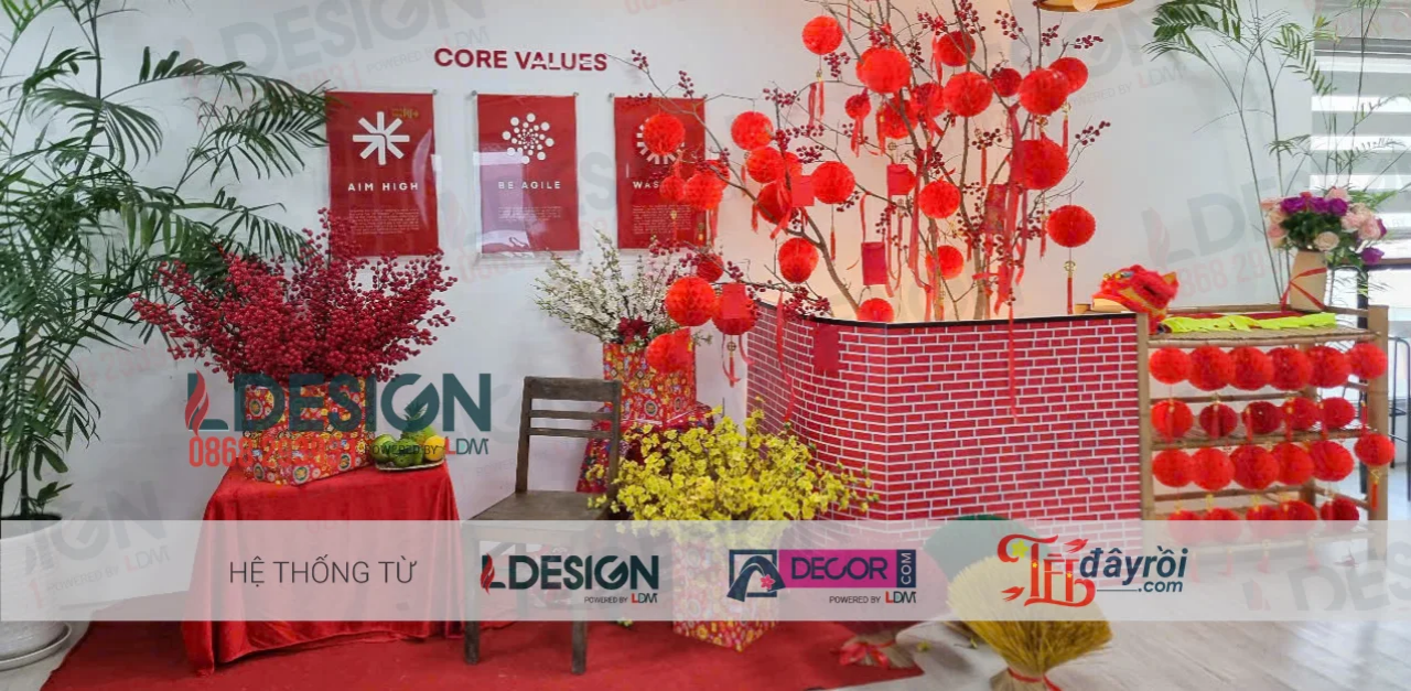 Thi Công Tiểu Cảnh Tết Hiện Đại 2026 – Check-in Xuân Ấn Tượng