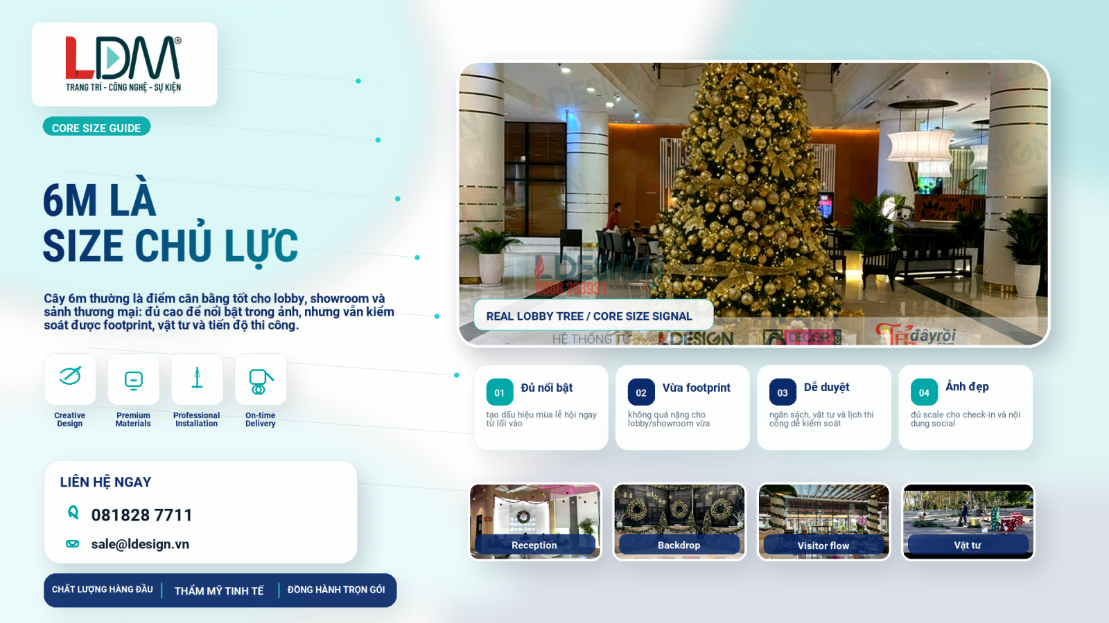 Cây thông Noel 6m là size chủ lực cho lobby và showroom doanh nghiệp