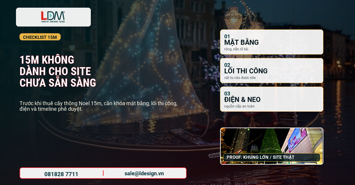 Outdoor Christmas tree installation requires site power anchoring and safety zone checks