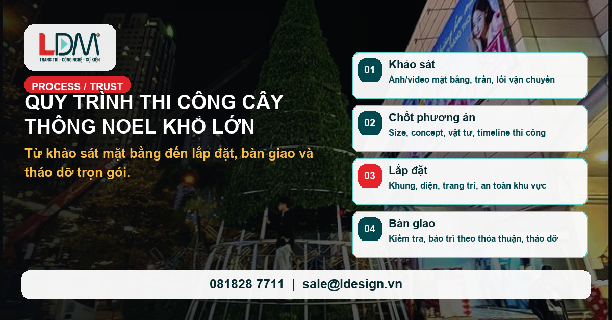 Quy trình thi công cây thông Noel khổng lồ từ khảo sát đến tháo dỡ