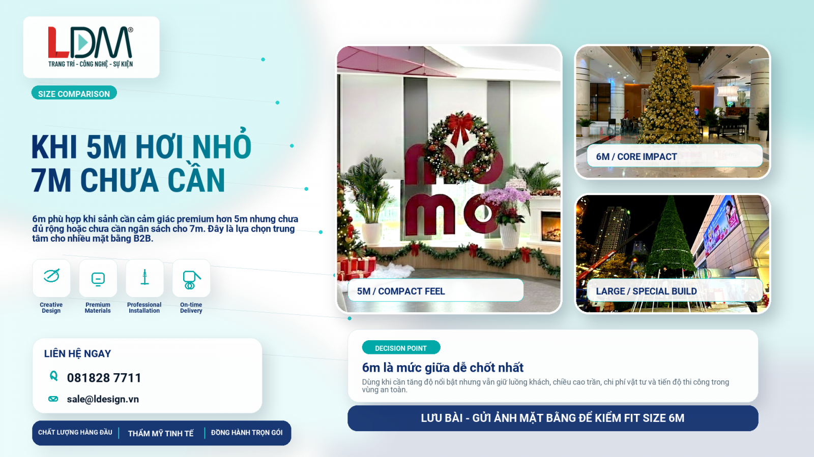 So sánh khi 5m hơi nhỏ và 7m chưa cần, cây Noel 6m là lựa chọn cân bằng