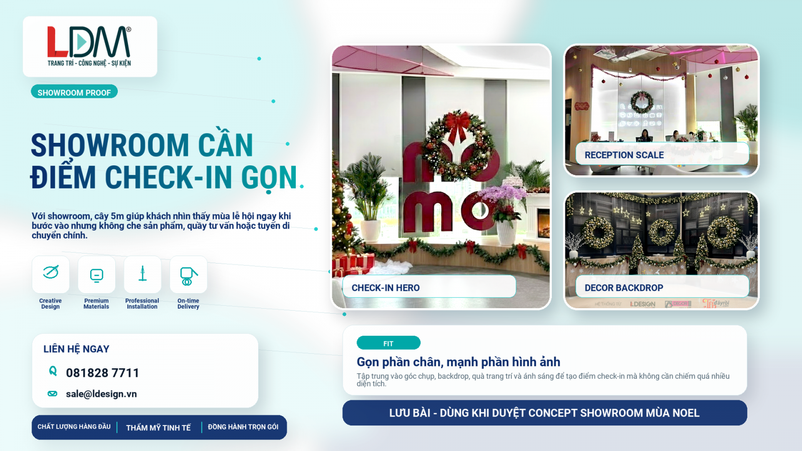 Góc check-in Noel gọn cho showroom không chắn lối đi và tầm nhìn sản phẩm