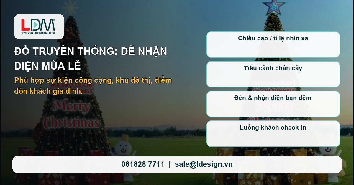 Concept đỏ truyền thống cho cây thông Noel khổng lồ ngoài trời