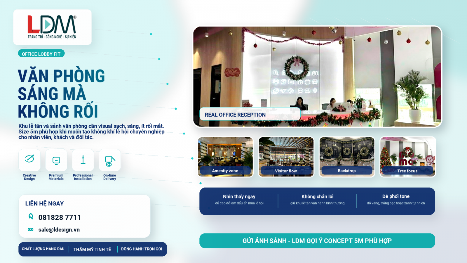 Cây thông Noel 5m giúp showroom và văn phòng sáng hơn nhưng bố cục không rối
