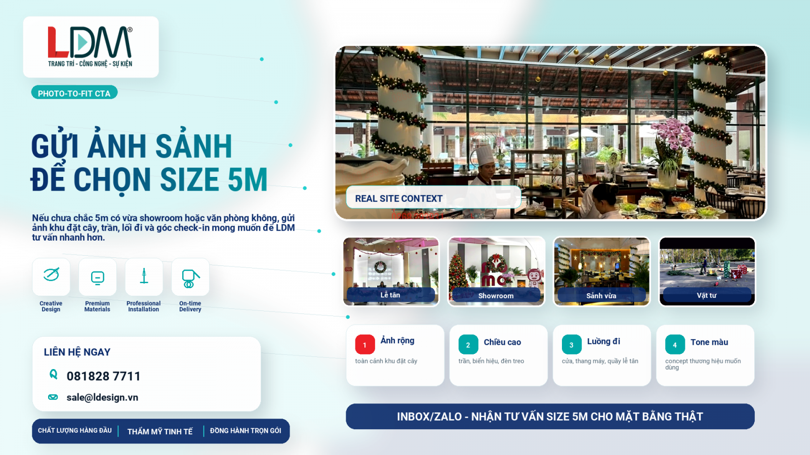 Gửi ảnh showroom để LDM tư vấn size cây thông Noel 5m hoặc 6m phù hợp