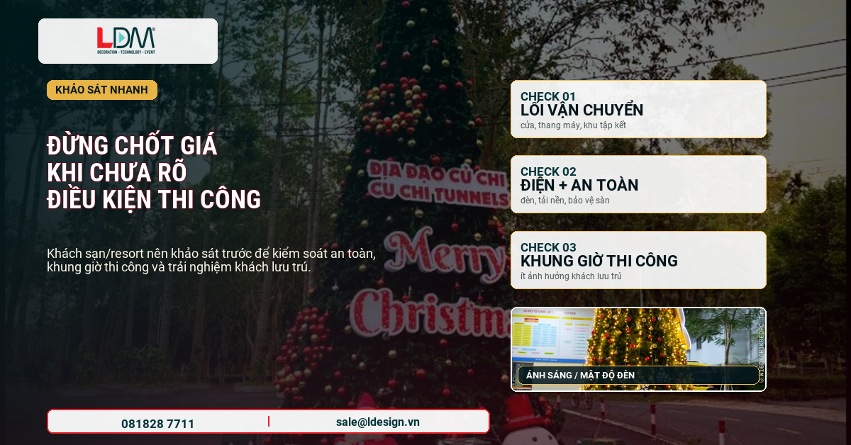 Operations survey before quoting 6m 7m 9m hotel Christmas trees