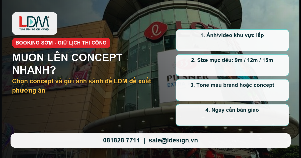 CTA gửi brief mặt bằng để LDM lên concept cây thông Noel khổng lồ nhanh hơn