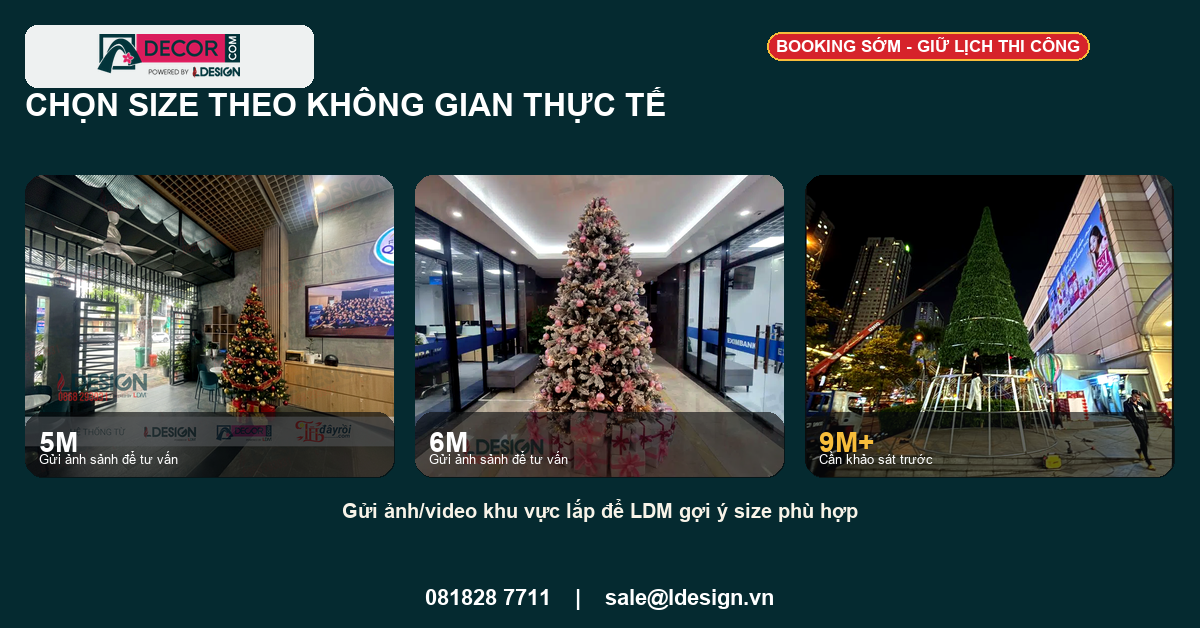 Christmas tree size guide for 5m, 6m, 7m and 9m spaces