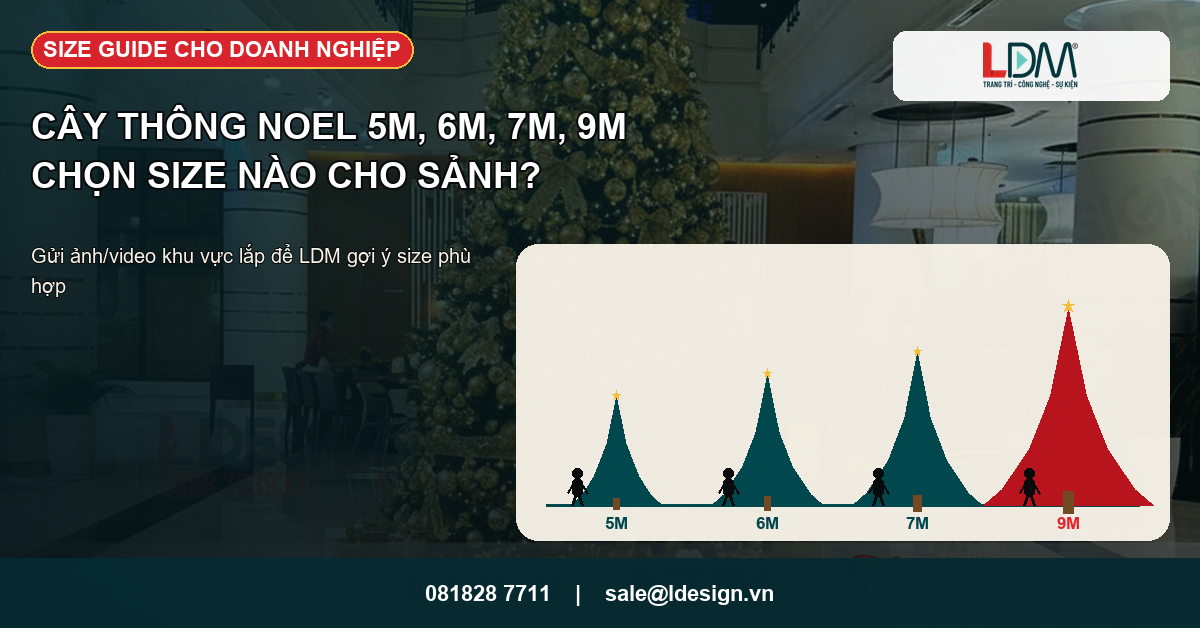 Gợi ý chọn size cây thông Noel 5m, 6m, 7m, 9m theo chiều cao sảnh