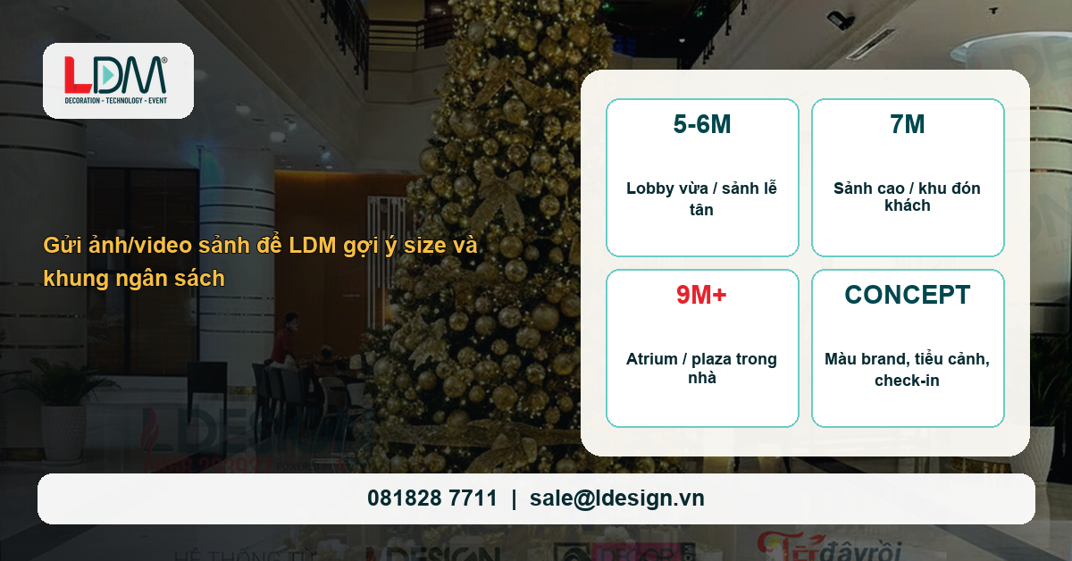 Gợi ý chọn size cây thông Noel theo không gian sảnh tòa nhà văn phòng