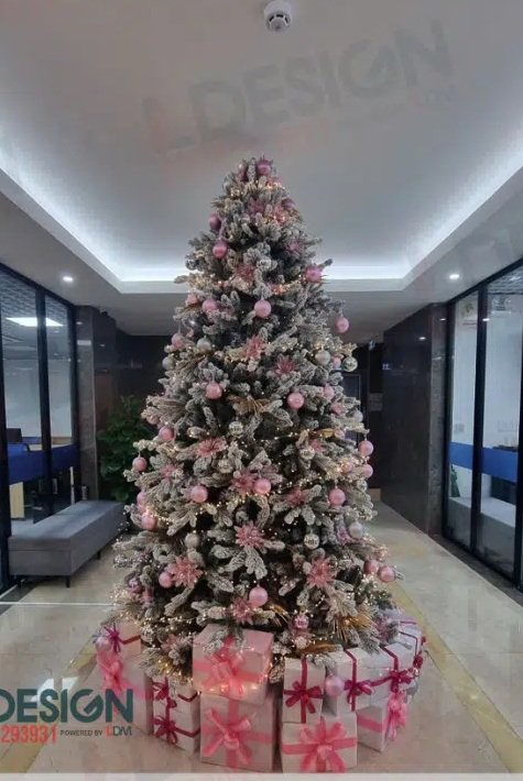 Christmas tree in an office lobby for a 7m Christmas tree size guide
